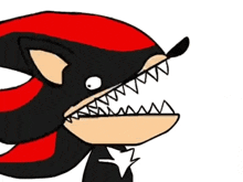 a drawing of a shark with sharp teeth and a red hat