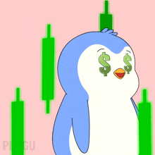 a penguin with a dollar sign in its eye