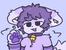 a drawing of a purple furry character with a bell around his neck