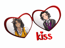 a couple of hearts with the word kiss on the bottom right