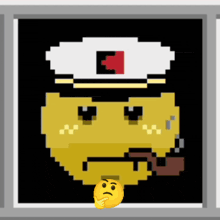 a pixel art of a smiley face smoking a pipe