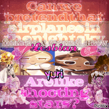 a poster that says ' can i pretend that airplanes are like yuri shooting stars ? '