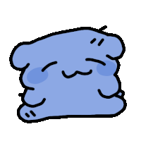 a cartoon drawing of a blue blob with a face on a white background