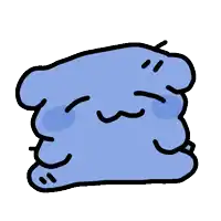 a cartoon drawing of a blue blob with a face on a white background
