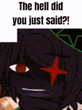 a cartoon character with red eyes and a red star in his eye .
