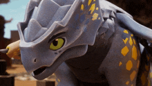 a close up of a cartoon dragon with yellow spots
