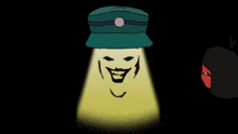 a cartoon drawing of a man wearing a green hat