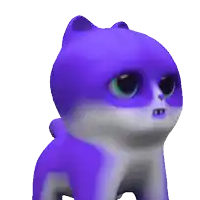 a purple and white cartoon cat with a surprised expression on its face