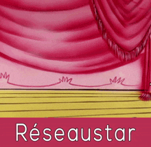 a poster with a red curtain and the word reseaustar on it