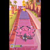 a screen shot of a video game with a pig on a train track