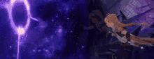 a cartoon character is flying through the air with a sword .