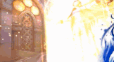 a painting of a woman in a white dress standing in front of a gate