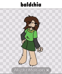 a cartoon character with the name baldchia on the top