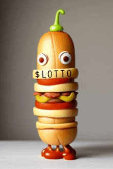 a toy hamburger has the word lotto written on its face