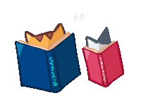 a cartoon drawing of two books one blue and one red