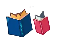 a cartoon drawing of two books one blue and one red