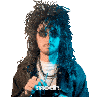 a man wearing a wig and sunglasses is holding a camera with the word medh below him