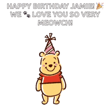a cartoon of winnie the pooh , tigger , piglet and eeyore wearing party hats .