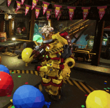 a robot stands in front of a sign that says " dog year 4 "