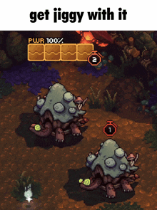 two turtles in a pixel art game with the words get jiggy with it