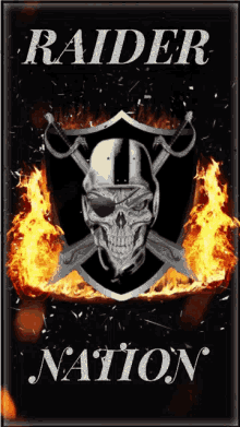 raiders nation skull swords fire football