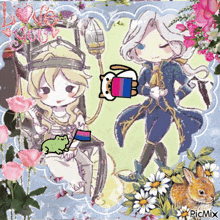 a picture of a girl and a boy with a frog and flowers and the words love you on the top