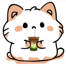 a drawing of a cat drinking from a cup that says " the cat "