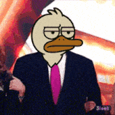 a cartoon of a duck in a suit and tie with the words 3look below