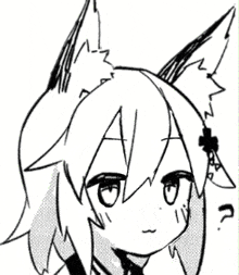 a black and white drawing of a girl with cat ears