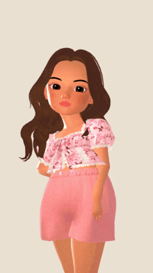 a cartoon girl wearing pink shorts and a pink top