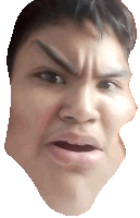 a close up of a man 's face making a funny face with his mouth open