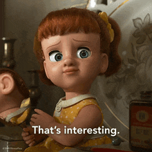 a disney pixar doll is looking at her reflection in a mirror