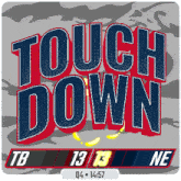 a sign that says touch down with a time of 14:57 on it