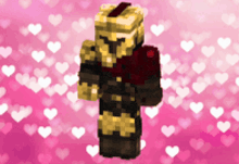 a minecraft character stands in front of a pink background of hearts