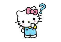 a cartoon drawing of hello kitty thinking with a question mark above her head