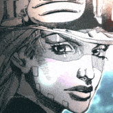 a black and white drawing of a woman 's face with animated icons written below it
