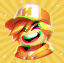 a cartoon character is wearing a baseball cap with the letter h on it