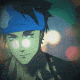 a drawing of a man with a blue headband on his head