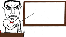 a cartoon of an angry man pointing at a board that says nothing ever happens