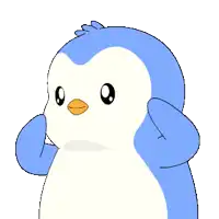 a blue and white penguin with yellow dots on its head