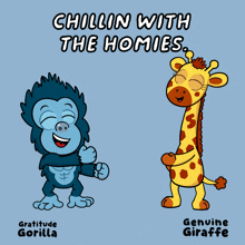a cartoon of a gorilla and a giraffe with the words chillin with the homies below them
