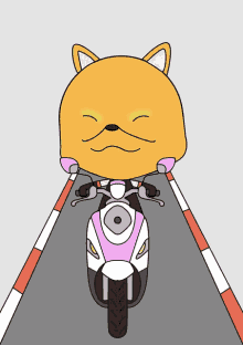 a cartoon dog is riding a pink and white scooter on a road