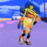 a cartoon character is wearing a police hat and holding a gun