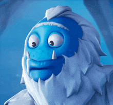 a blue cartoon character with a white beard