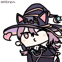 a drawing of a girl wearing a cat hat with the name seseren on the bottom right