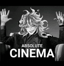 a black and white photo of a man with the words " absolute cinema " below him