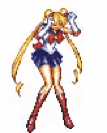 a pixel art of a girl in a sailor moon outfit .