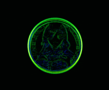 a green and blue circle with a picture of a person in the center