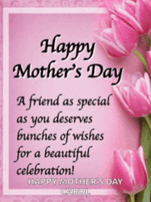 a happy mother 's day card with pink flowers on a pink background
