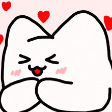 a cartoon drawing of a cat with hearts around its head